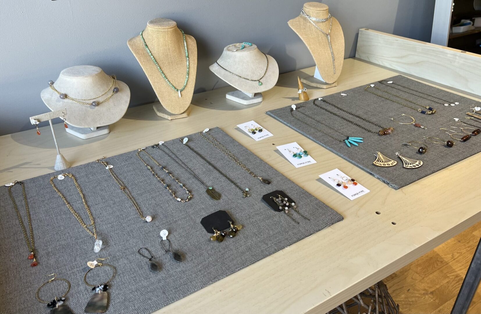 A display of necklaces and earrings